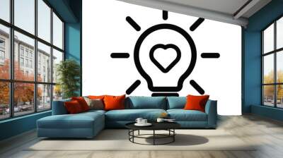 Heart shape in a light bulb line icon, outline vector sign, linear style pictogram isolated on white. Love symbol, logo illustration. Wall mural