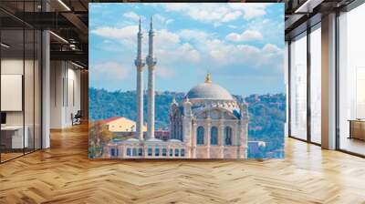 Airplane flying over Ortakoy Mosque  - Istanbul, Turkey Wall mural