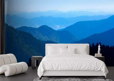 Amazing landscape with Cascade blue mountains at twilight blue hour  Wall mural