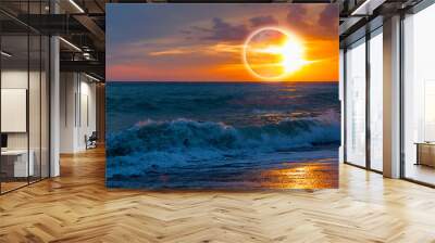 Beauty sunset over the sea - Beautiful landscape with solar eclipse Wall mural