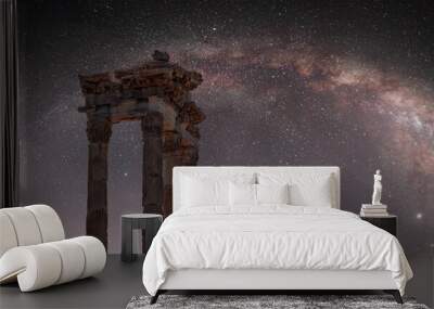 Columns of the ancient city of Pergamon, Milky way galaxy in the background - Bergama, Turkey Wall mural