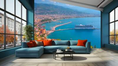 Cruise ship in Alanya harbor Wall mural