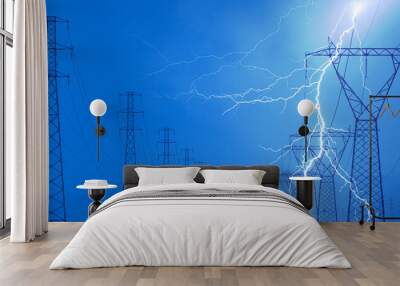 High voltage power lines and lightning  Wall mural