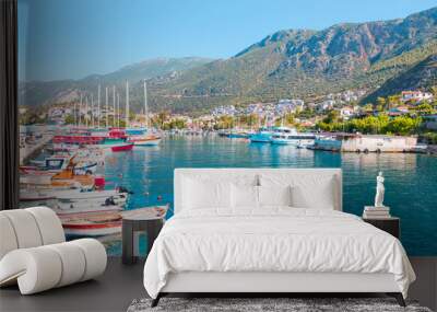 Leisure and fishing boats in the harbor of Kas - Resort town, Kas Antalya Wall mural