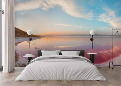 Maharlu pink lake at sunset - Shiraz, Iran Wall mural