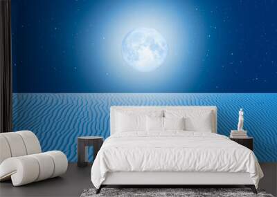 Night sky with blue moon in the clouds with desert (sand dune)