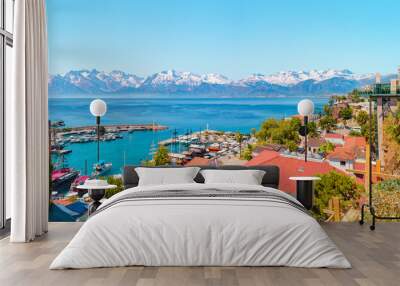 Old town (Kaleici) with Snowy mountain in the background - Antalya, Turkey Wall mural