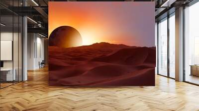 Spectacular solar eclipse over the Sahara desert Wall mural