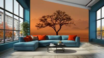 Typical african lone acacia tree with  Namib desert - Namibia, South Africa  Wall mural