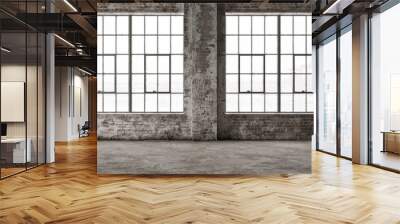 Empty, large interior with old brick walls and big windows.  Interior concept background . 3d Render Wall mural