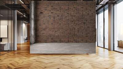 Empty, loft industrial grunge interior. Old brick walls and big windows.  Interior concept background . 3d Render Wall mural