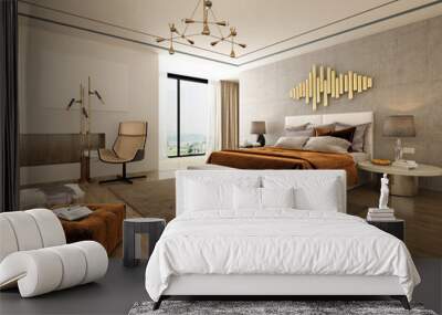 3d render Nordic style bedroom Wall mural