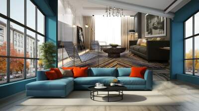 3d render of living room Wall mural