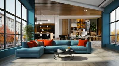 3d render of luxury home living room Wall mural