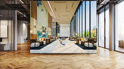 3d render of luxury hotel lobby reception Wall mural