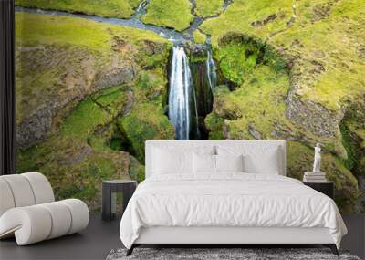 Aerial view of Seljalandsfoss waterfall in south iceland Wall mural