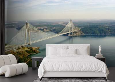 New bosphorus bridge of Istanbul, Turkey. Aerial view of Yavuz Sultan Selim Bridge. Wall mural