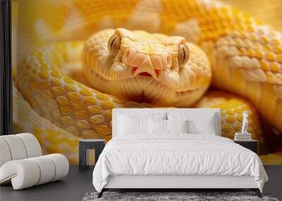  Close-Up of Albino Snake on Yellow Background Wall mural