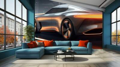 A futuristic-themed sports car gracefully navigating the road, showcasing cutting-edge aesthetics. Wall mural