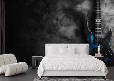 a image of a blue electric guitar sitting on top of a black background Wall mural