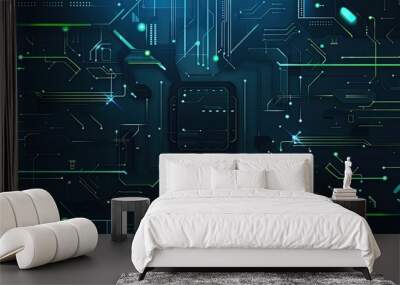 a image of a computer circuit board with many green lights Wall mural