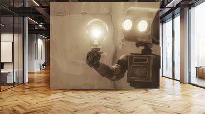 a image of a robot holding a light bulb in its hand Wall mural