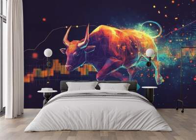 A polygonal bull charging through a chart. Wall mural