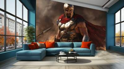 A Spartan warrior stands victorious in a battle. Wall mural