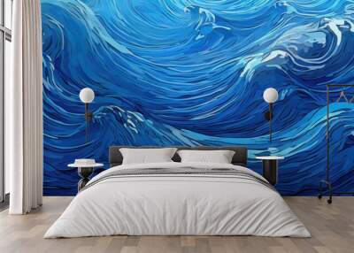 Abstract blue digital dynamic wave Wall mural