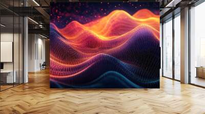 Abstract glowing digital landscape with particles. Wall mural