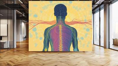 Abstract human body with nerves and brain. Wall mural