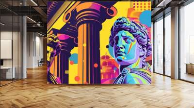 Abstract portrait of two statues in vibrant colors. Wall mural