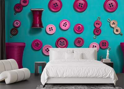 Array of sewing buttons for clothing, creating a tailor-themed background rich with textures and colors. Wall mural