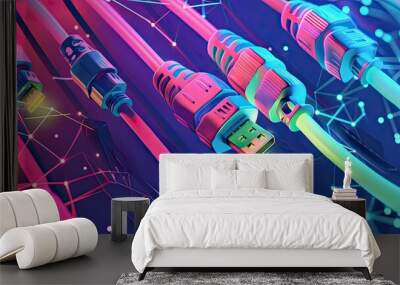 Colorful cables in a futuristic network. Wall mural