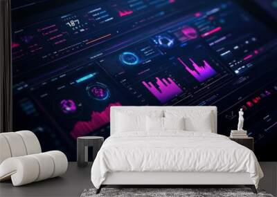 Digital interface with pink and blue graphics. Wall mural