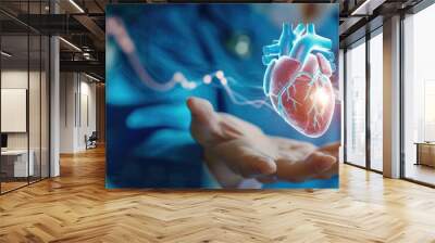 Futuristic Heart in Doctor's Hand Wall mural