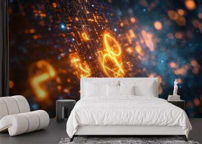 Orange lights and numbers on a dark background. Wall mural