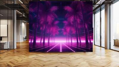 tropical beach palms evoke the essence of retro electronic culture. Wall mural