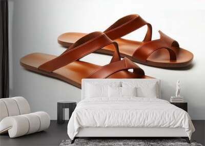 Two brown leather sandals on white background. Wall mural