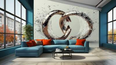 Two metallic rings with water splash. Wall mural