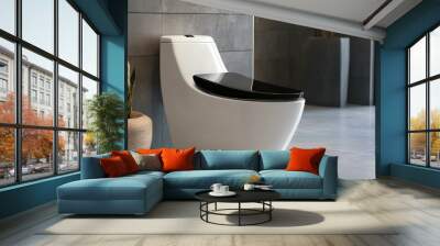 White toilet with black seat in modern bathroom. Wall mural