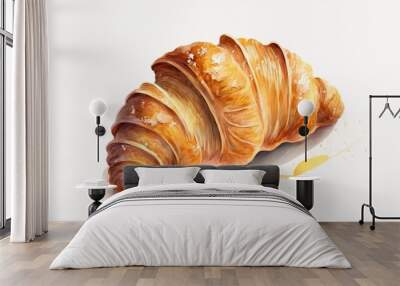 drawn croissant on white background watercolor pastry organic food illustrations Generative AI Wall mural