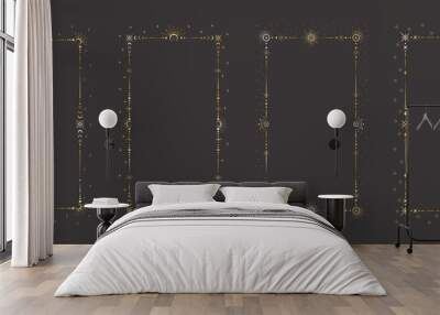 Mystic celestial golden frame set with different stars, crescents dots, beams, moon phases and a copy space. Ornate magical backgrounds with shiny elegant borders for stories and social media design Wall mural