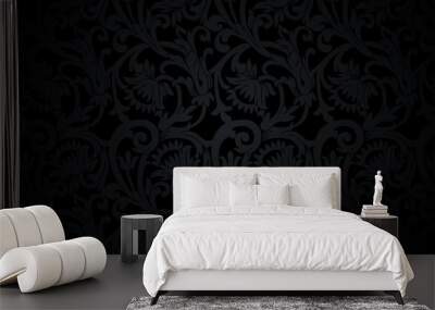 Black floral ornament with flowers and curls Wall mural