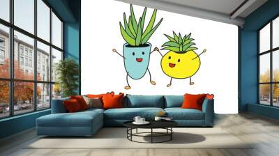 Best friends. Lettering with two funny cacti. Wall mural