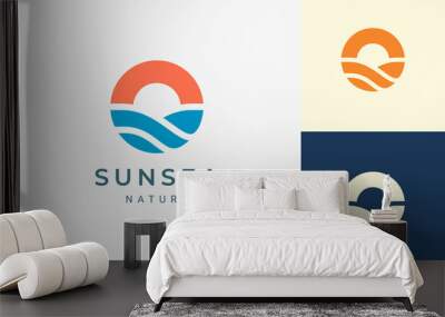 Beach or coast logo in simple sun and ocean shape Wall mural