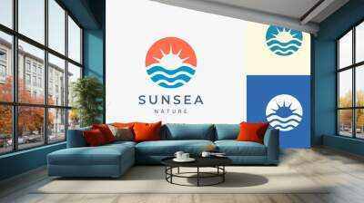 Beach or coast logo in simple sun and ocean shape Wall mural