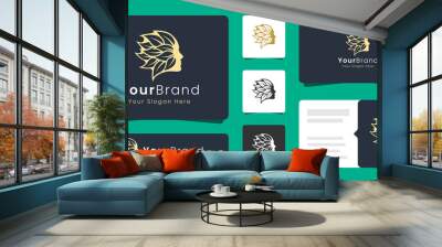 luxury gold face and leaf logo Wall mural