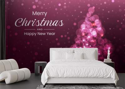 Merry Christmas background design with sparkling pink tree Wall mural