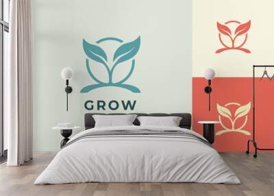 Natural organic logo template with simple and clean plant shape Wall mural